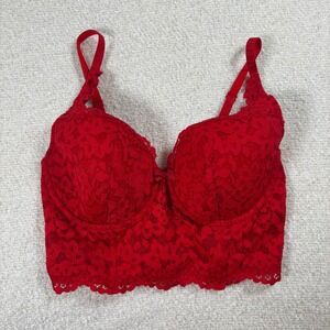 victorias secret dream angels 34DD red lace corset lingerie bra bow coquette y2k